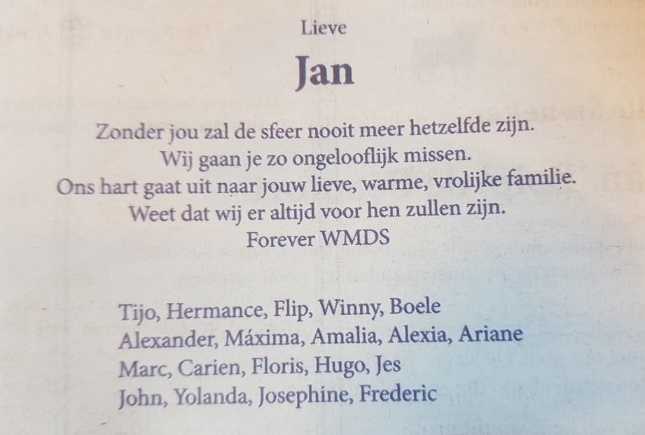 Nouveau Frans de beaufort rouwadvertentie zoon Jan InPixio