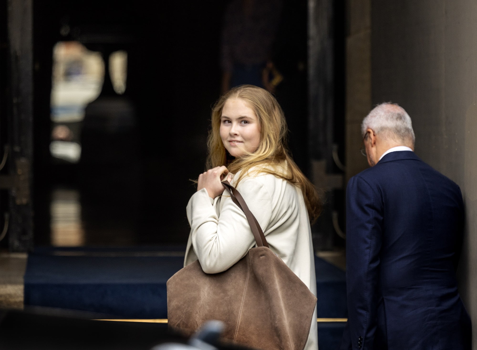Princess Amalia arriving at the Dam palace in Amsterdam for the upcoming statebanquet for the Spanish King and Queen ADEL ROYALS ROYALTYMONACHY KONIGLICH ROYAUX