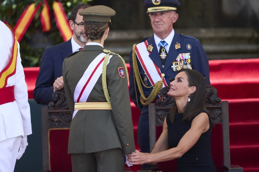 King Felipe and Queen Letizia and Princess Leonor attending the flag pledge ceremony ADEL ROYALS ROYALTYMONACHY KONIGLICH ROYAUX