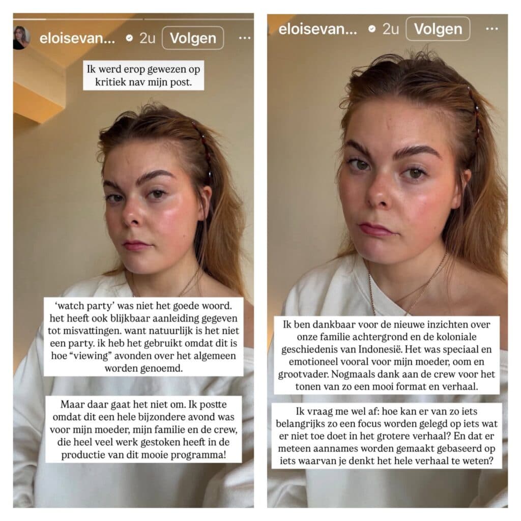 Eloise reactie watch party